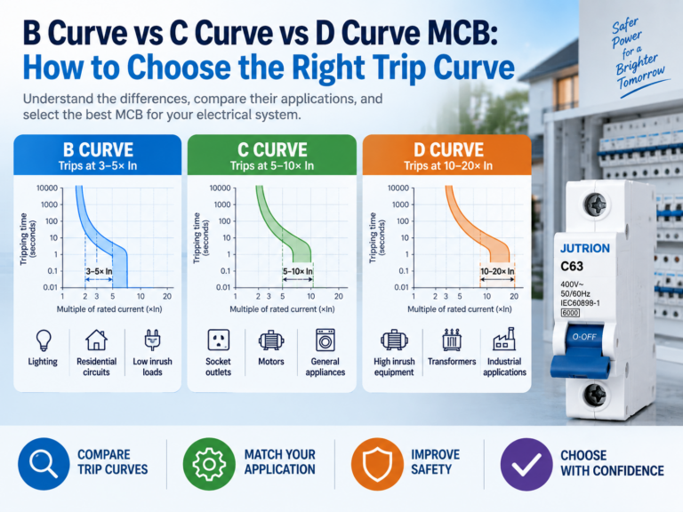 การเปรียบเทียบโค้งการตัดของ MCB แบบ B, C และ D