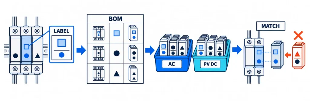 Workflow for recording SPD labels, building a spare cartridge BOM and matching compatible replacements.